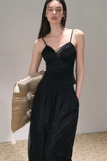 Apricot Satin Double-Layer Pants