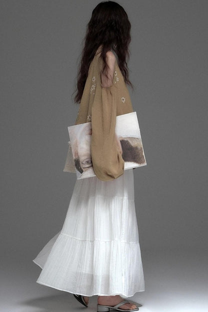 Neoclassical Embroidery Off-the-Shoulder Top