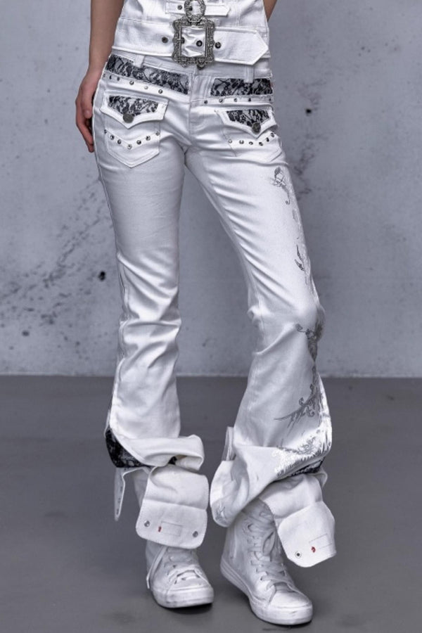 Retro Gold Foil Denim Pants