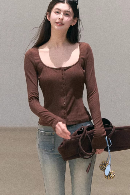 Hollow-Out Ribbed Knit Cardigan