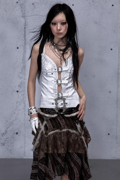 Embroidered Lace Leather Camisole