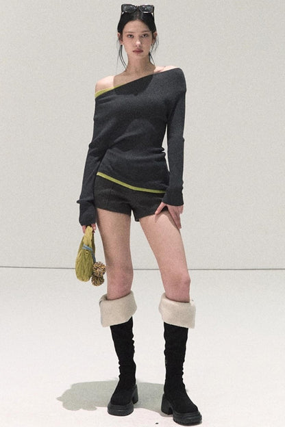 Wool Off-Shoulder Knit Top