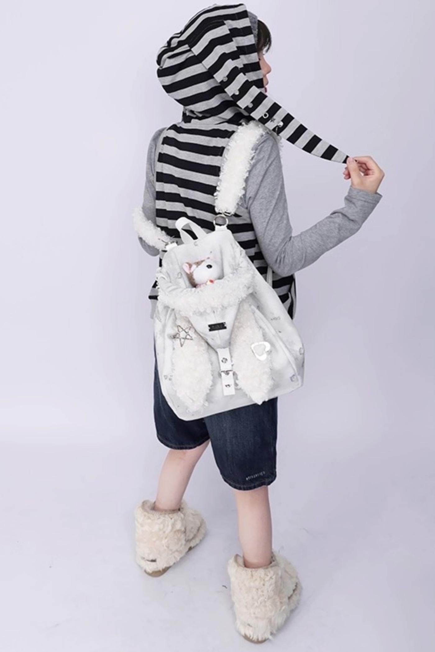 Cute Furry Rabbit Ears Backpack
