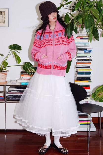 Autumn Mesh Puffy Long Skirt