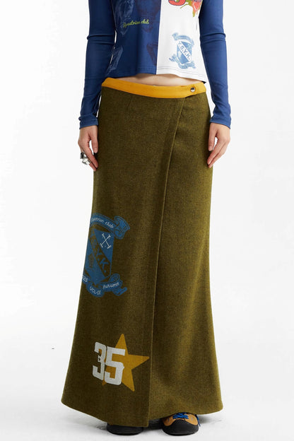 Olive Woolen Long Skirt