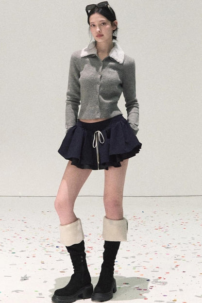 Plaid Color-Blocked Puffy Skirt