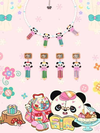 Panda 3D Pencil Resin Necklace and Earrings