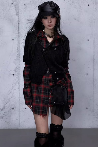 Plaid Knit Irregular Top