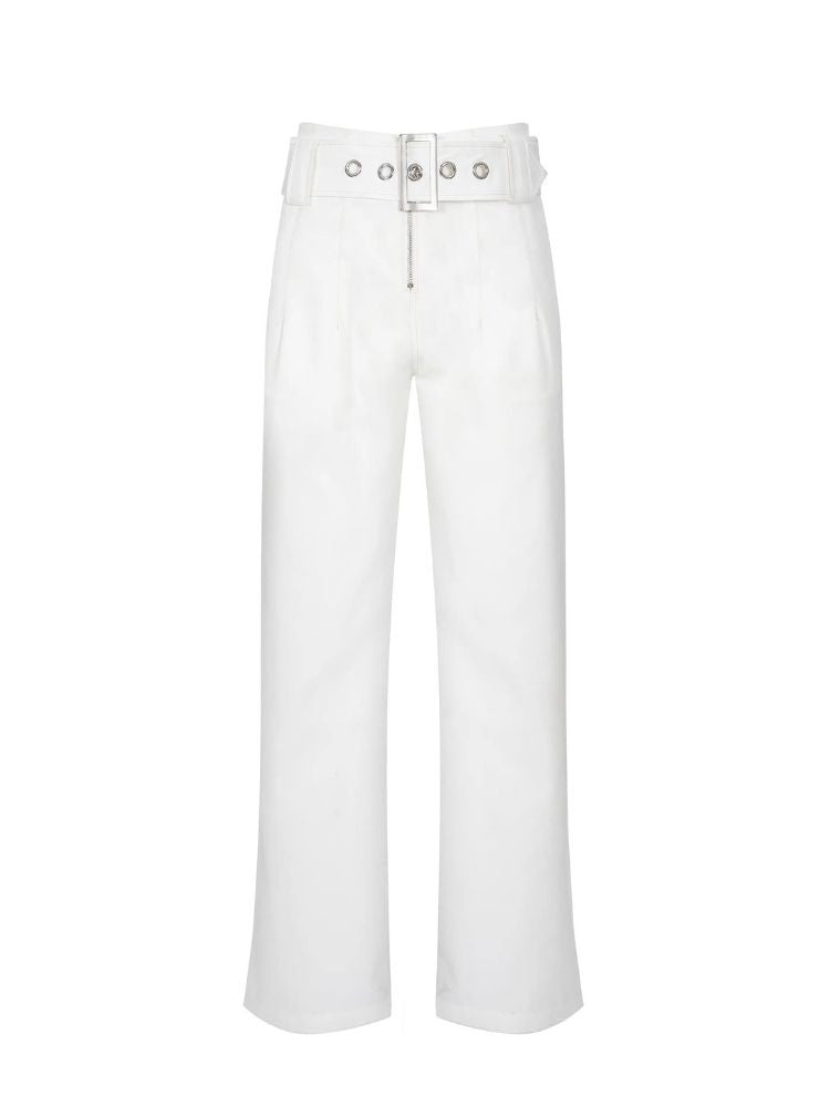 White designer straight-leg suit pants