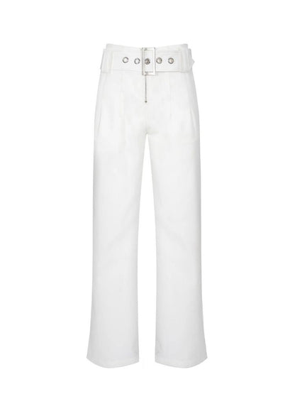 White designer straight-leg suit pants