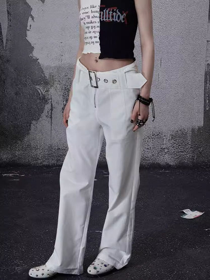 White designer straight-leg suit pants