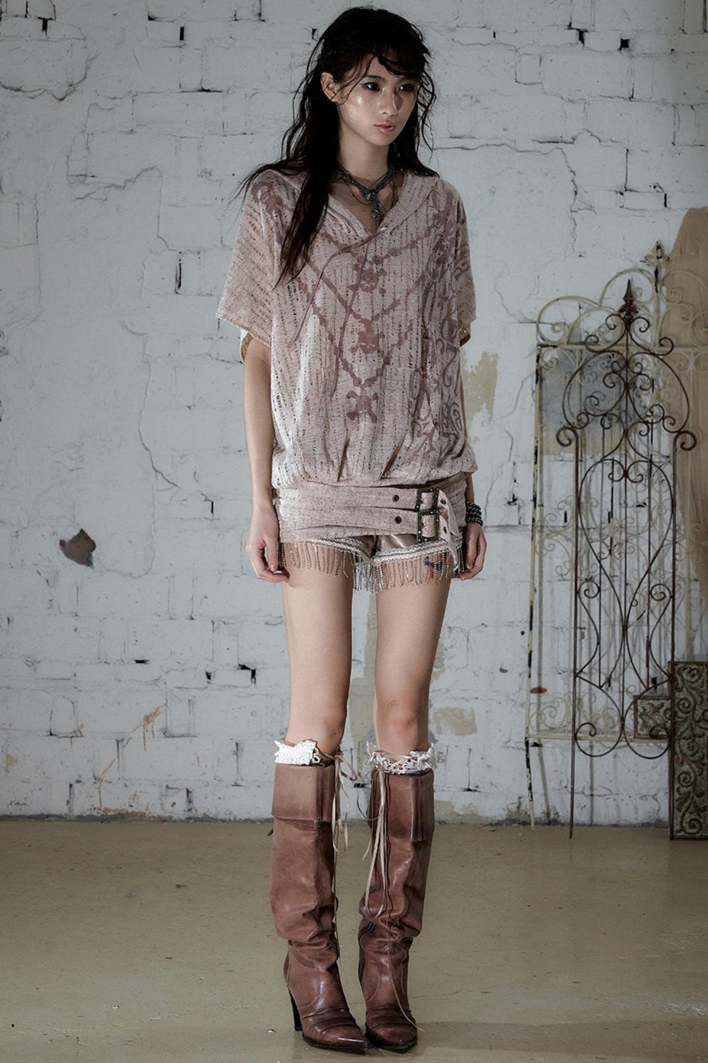 Punk Ripped Knit Hooded Blouse