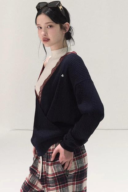 Silk-Gloss Wool Lace Sweater Set-Up