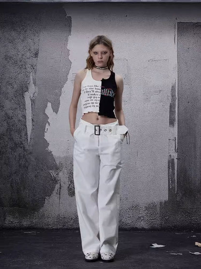 White designer straight-leg suit pants