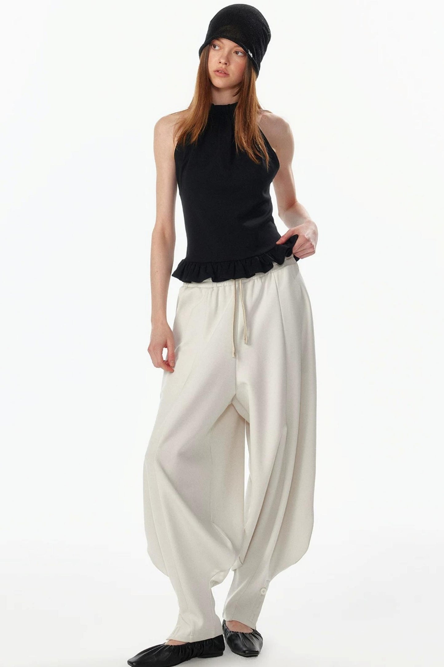 Ruffle Hem Halter Backless Top