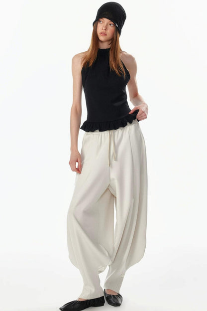 Ruffle Hem Halter Backless Top