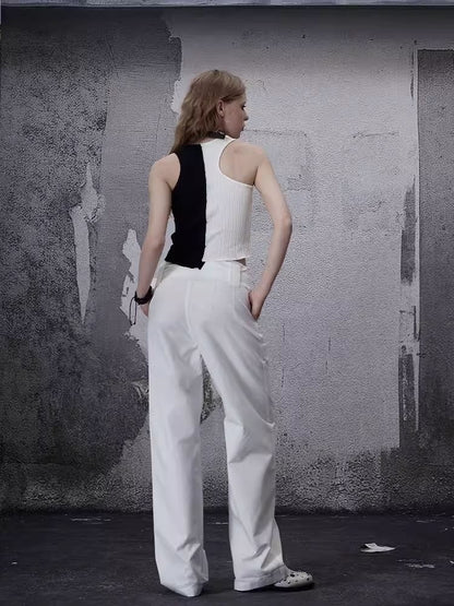 White designer straight-leg suit pants