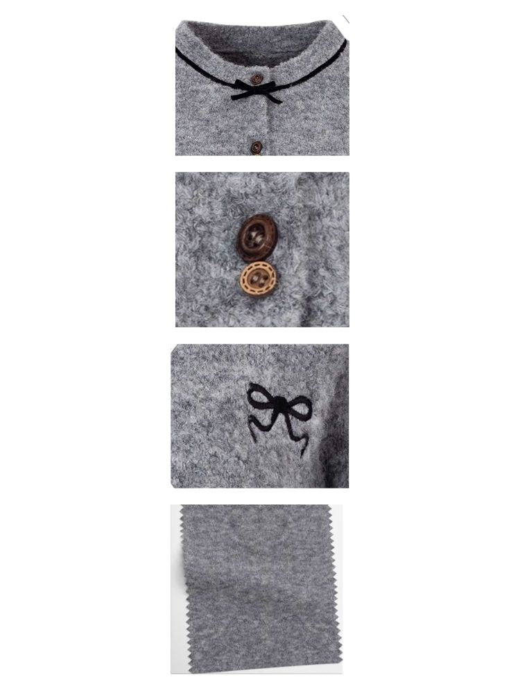 Embroidered Velvet Bow College Slim Sweater Cardigan