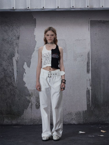 White designer straight-leg suit pants