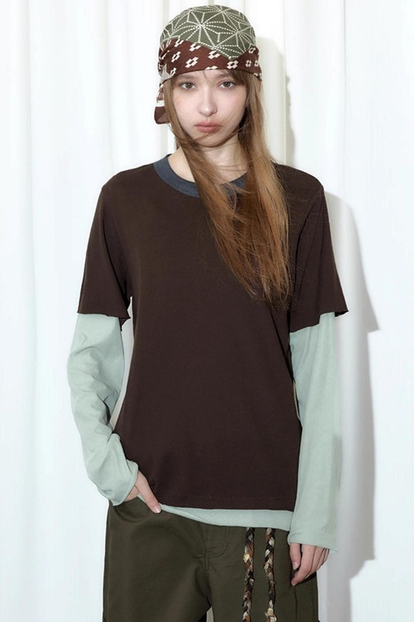 Fake Two-Piece Contrast Long Sleeve T-shirt