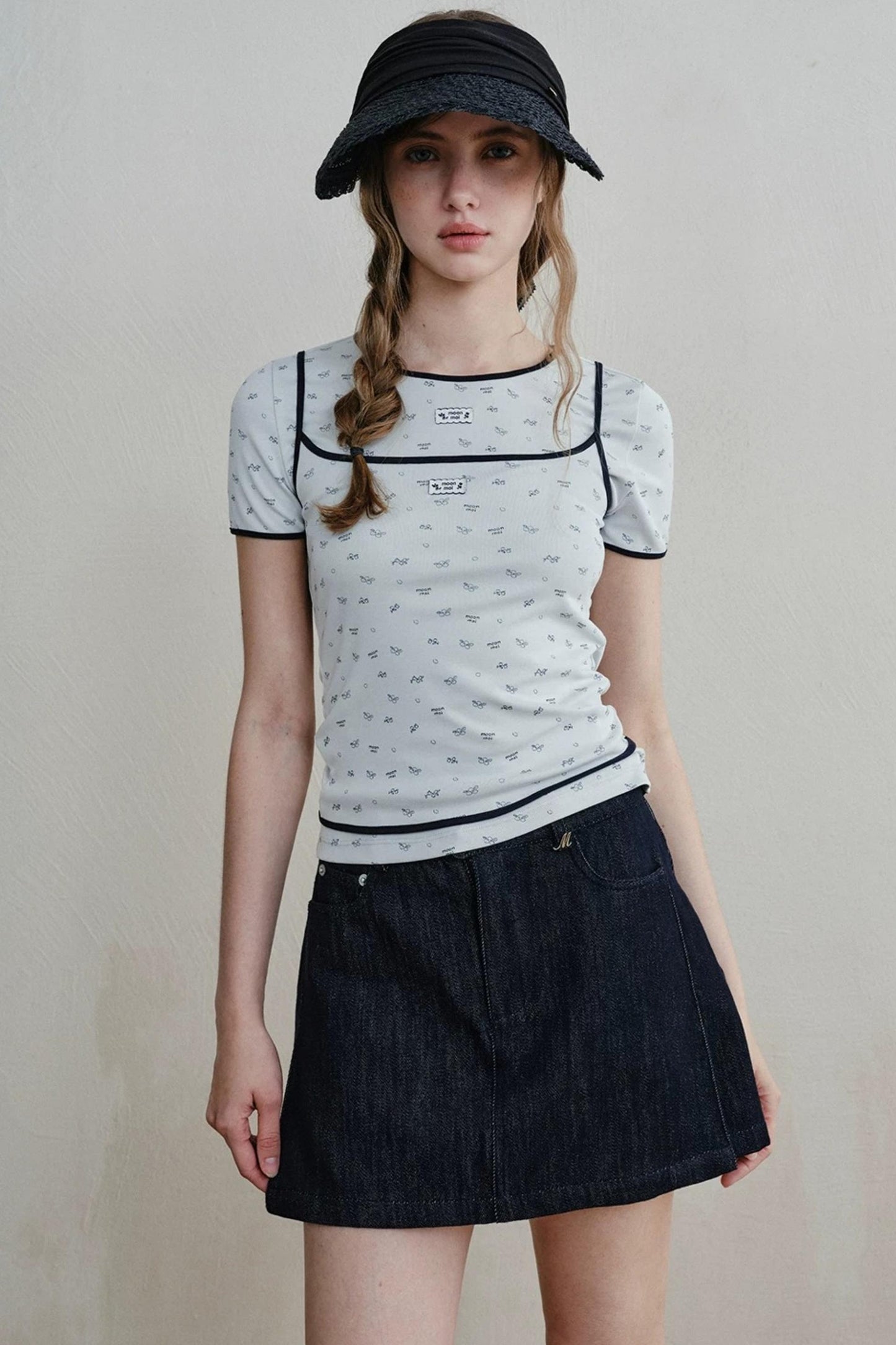 Lace-Trimmed Blueberry Two-Piece Set