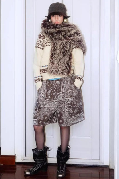 Vintage Lace-up Plush Scarf