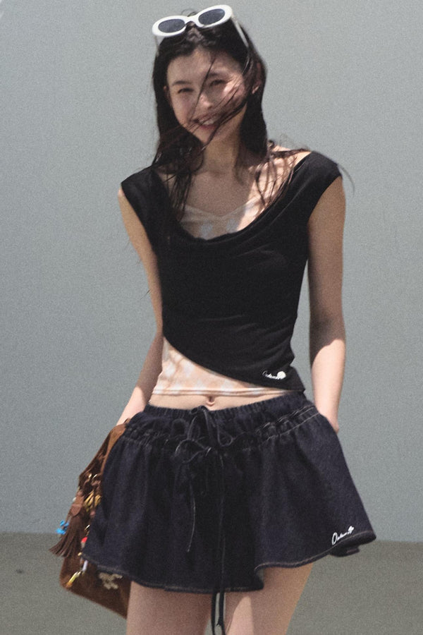 Swing Neck Check Slim Fit Crop Top