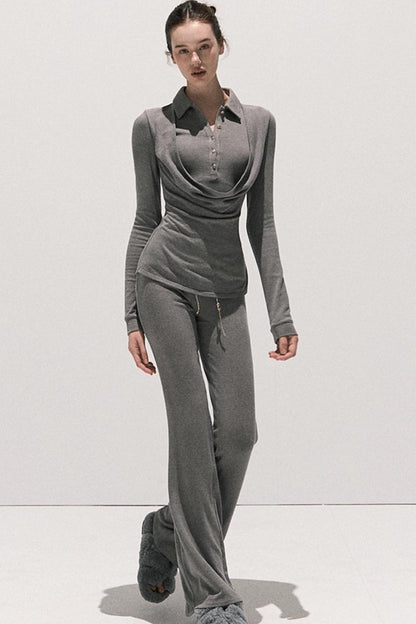 Soft Crew Neck Knitwear Bootcut Trouser Set-Up