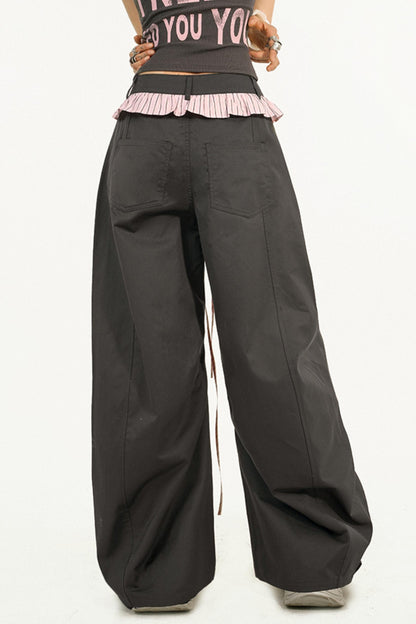 Striped Lace Wide-Leg Pants