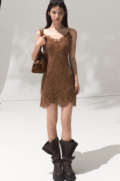 Heavy Velvet Lace Short Dress