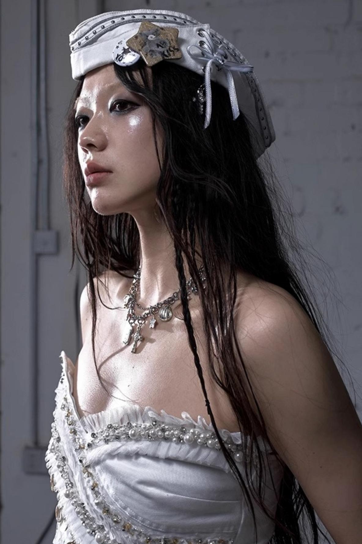 White-Black Sailor Hat