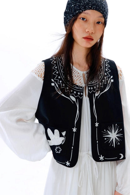 Bright Star Vintage Bird Embroidery Wool Jacket Set-Up
