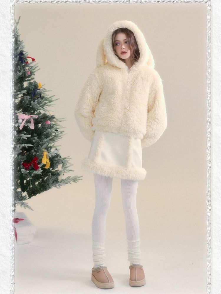 Cream-colored Warm Eco-Friendly Fur + Half Skirt