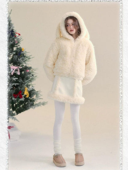 Cream-colored Warm Eco-Friendly Fur + Half Skirt