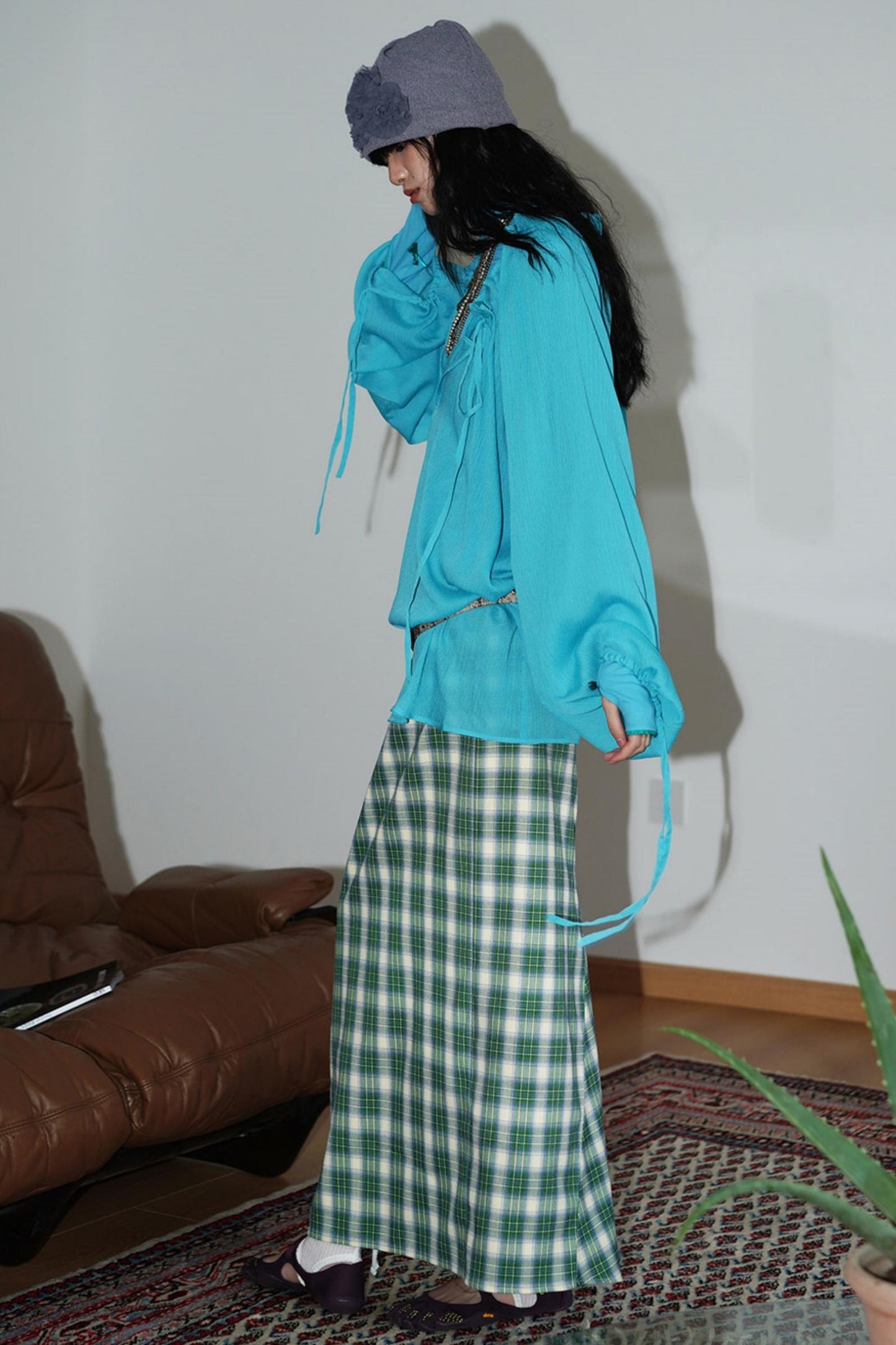 Vintage Long Straight Pleated Skirt