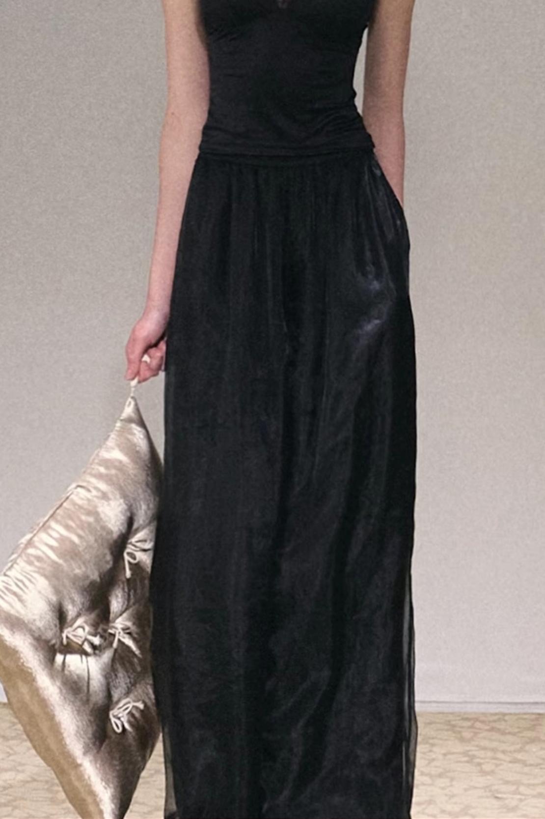 Apricot Satin Double-Layer Pants