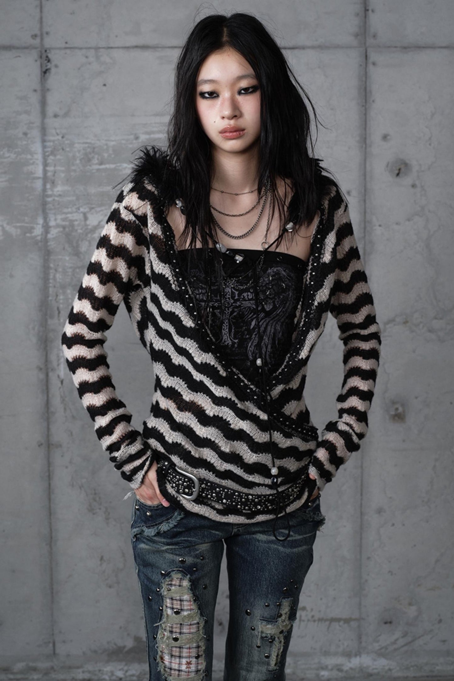 Bandeau Fake Two-Piece Striped Knit Top Set