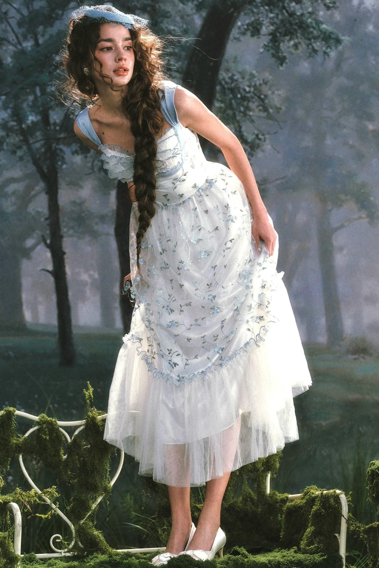 French Blue Crystal Lace Dress