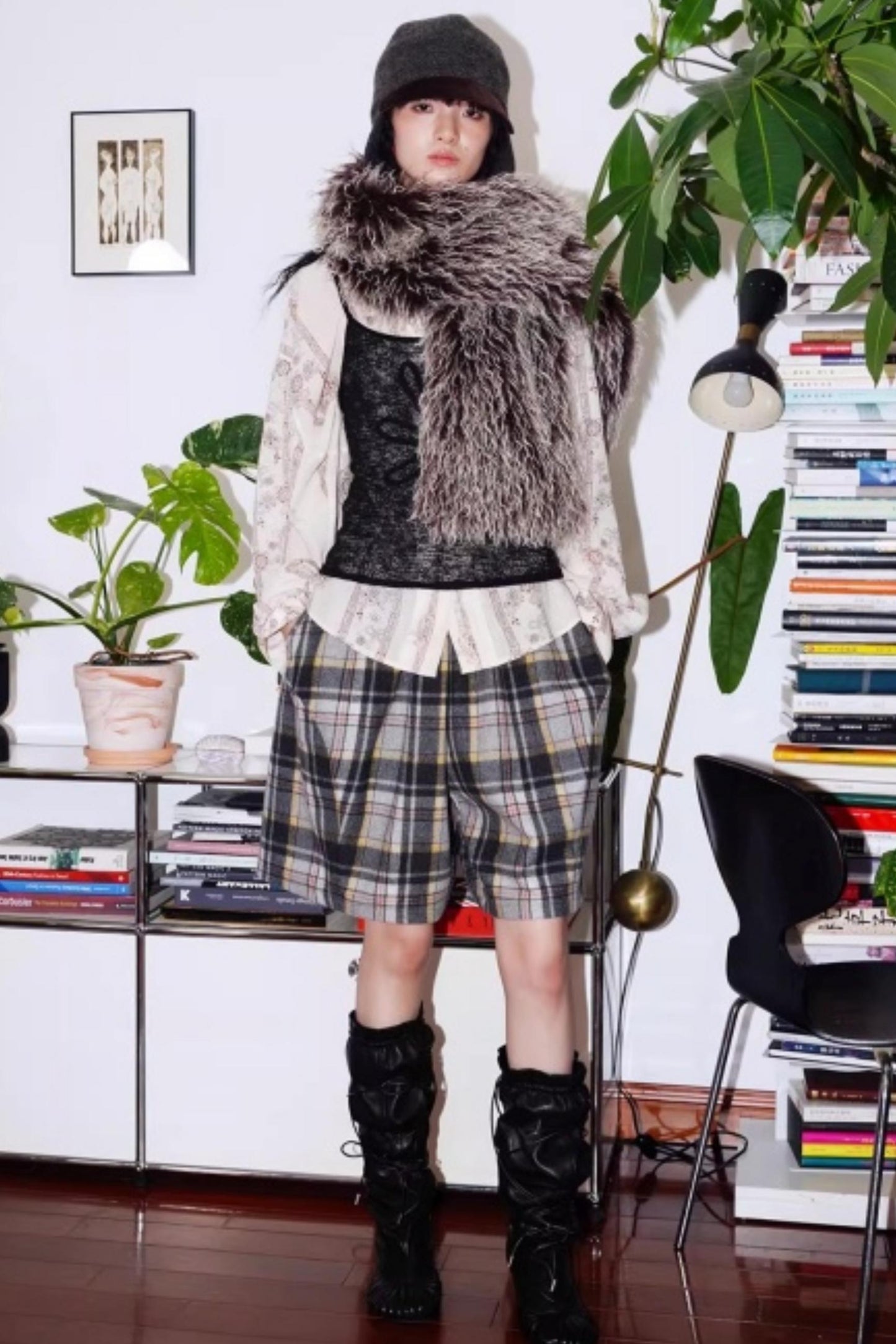 Vintage Plaid Wide-Leg Shorts