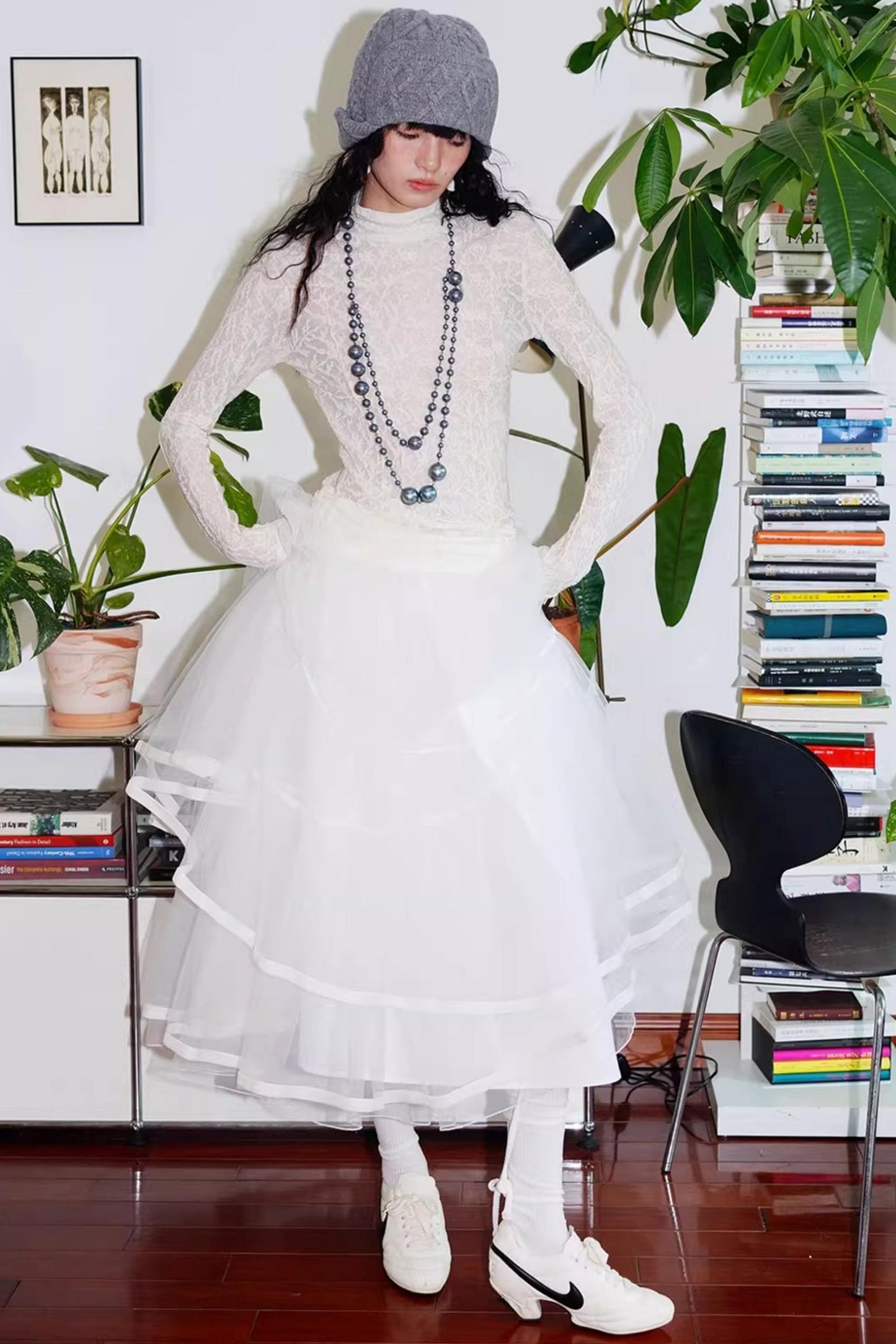 Autumn Mesh Puffy Long Skirt