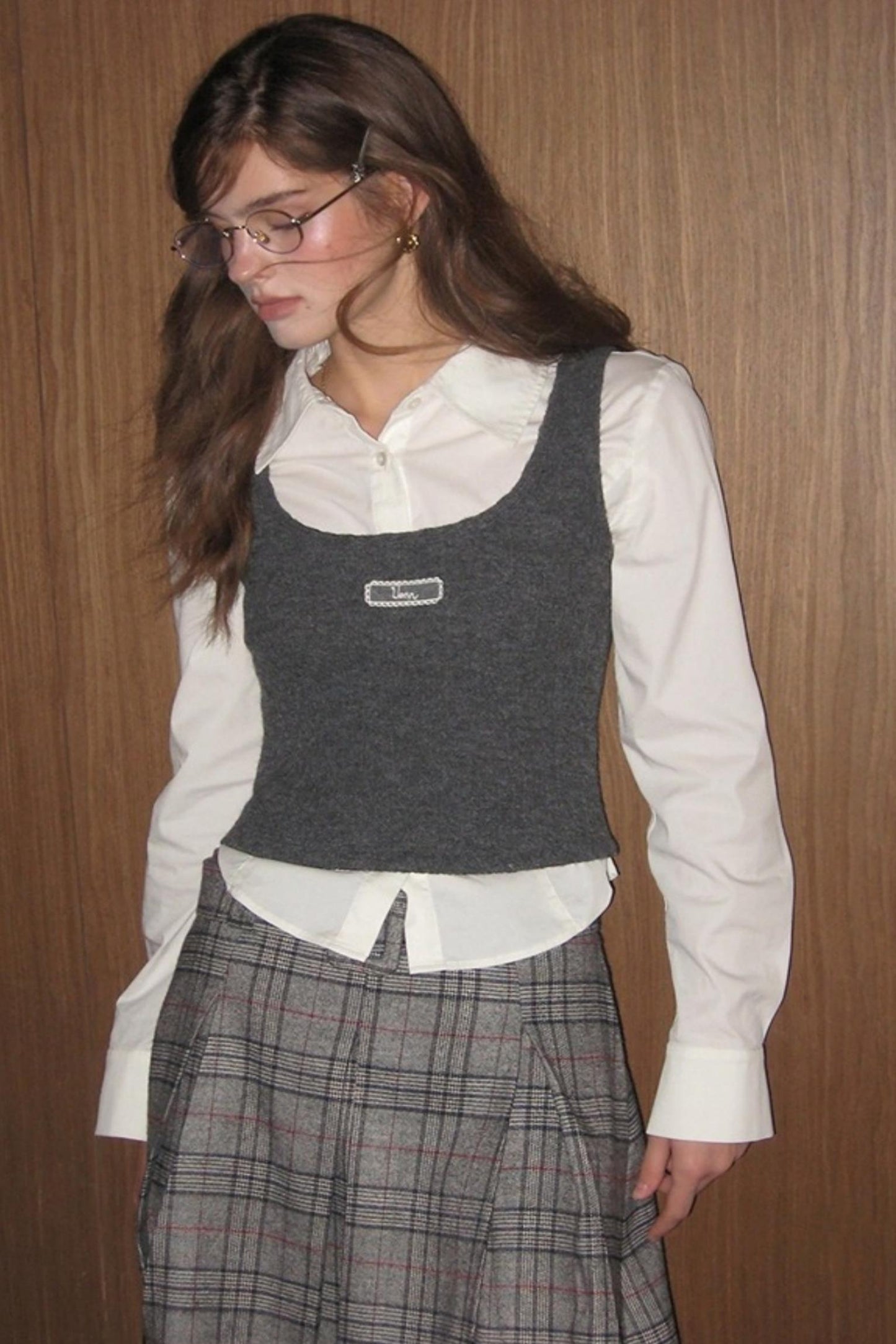 Gray Lace Cropped Knit Vest