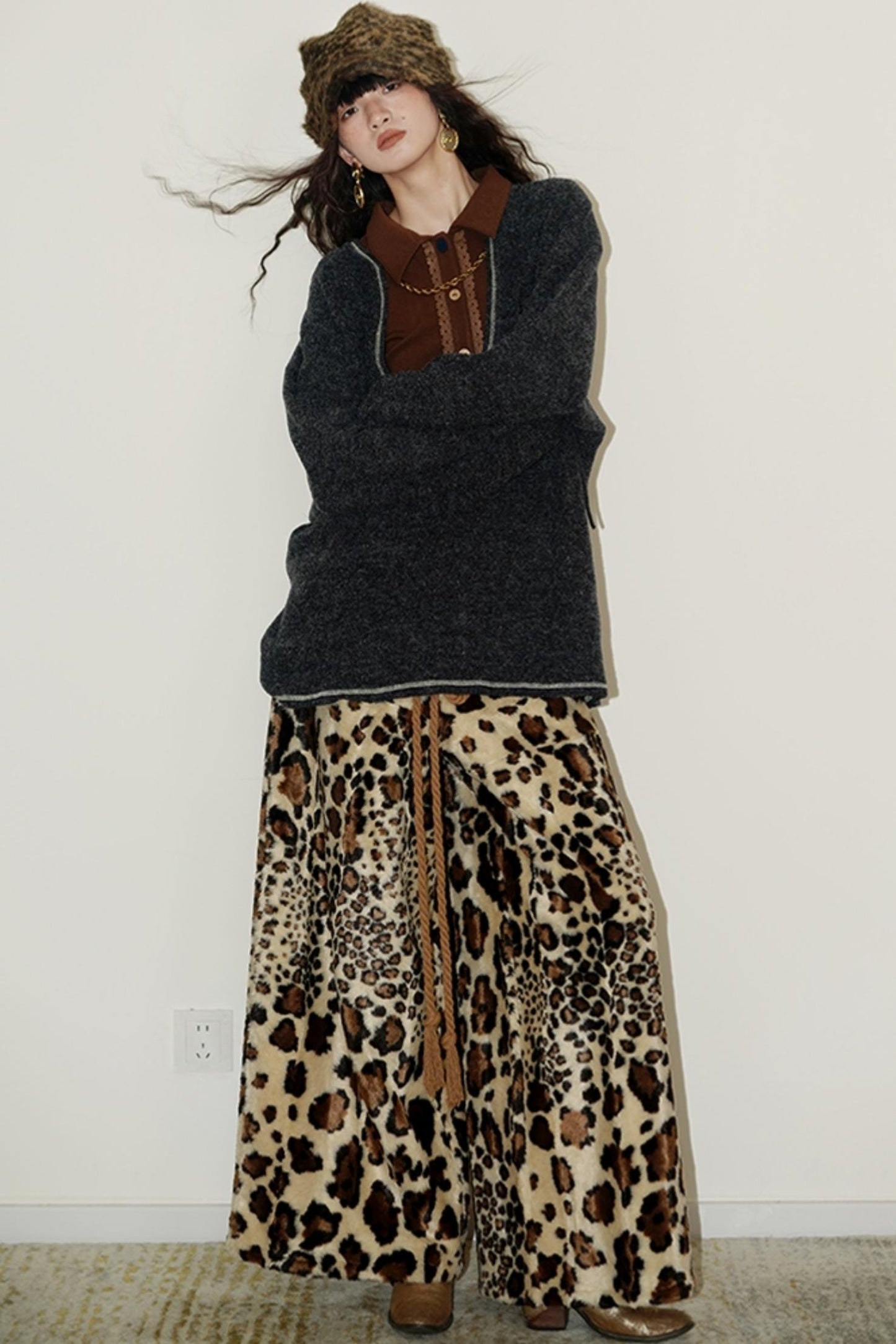 Leopard Pattern Loose Fit Lounge Pants