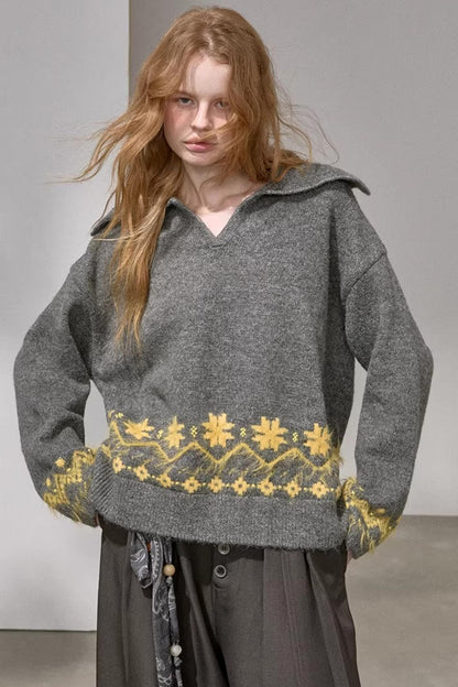 Lace-Up Collar Sweater Set-Up