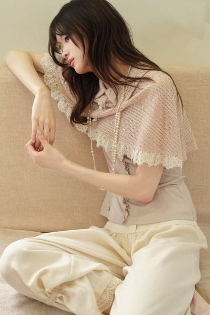Pink Shawl-Style Cape Knit Top