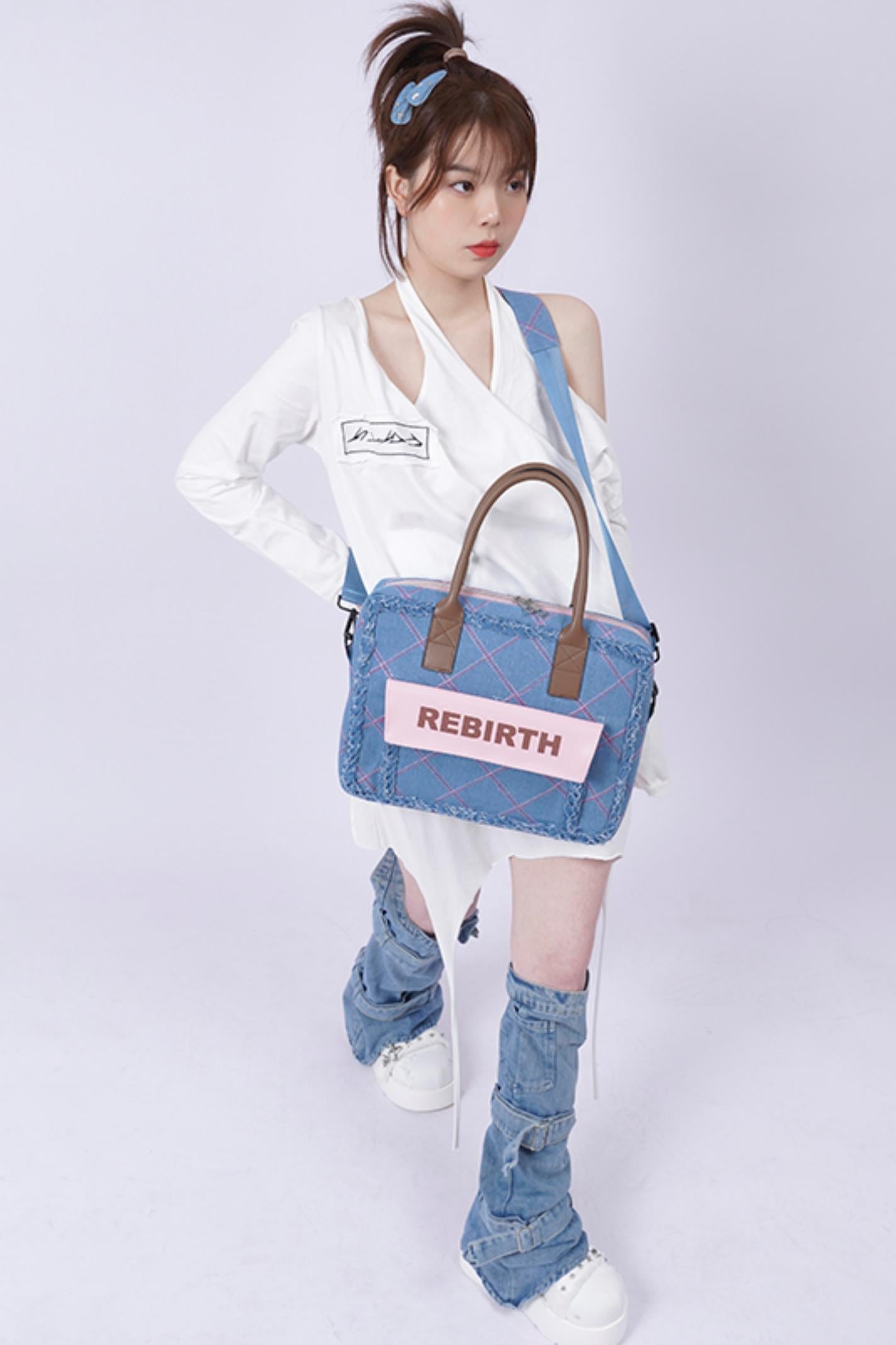 Plaid Denim Laptop Bag