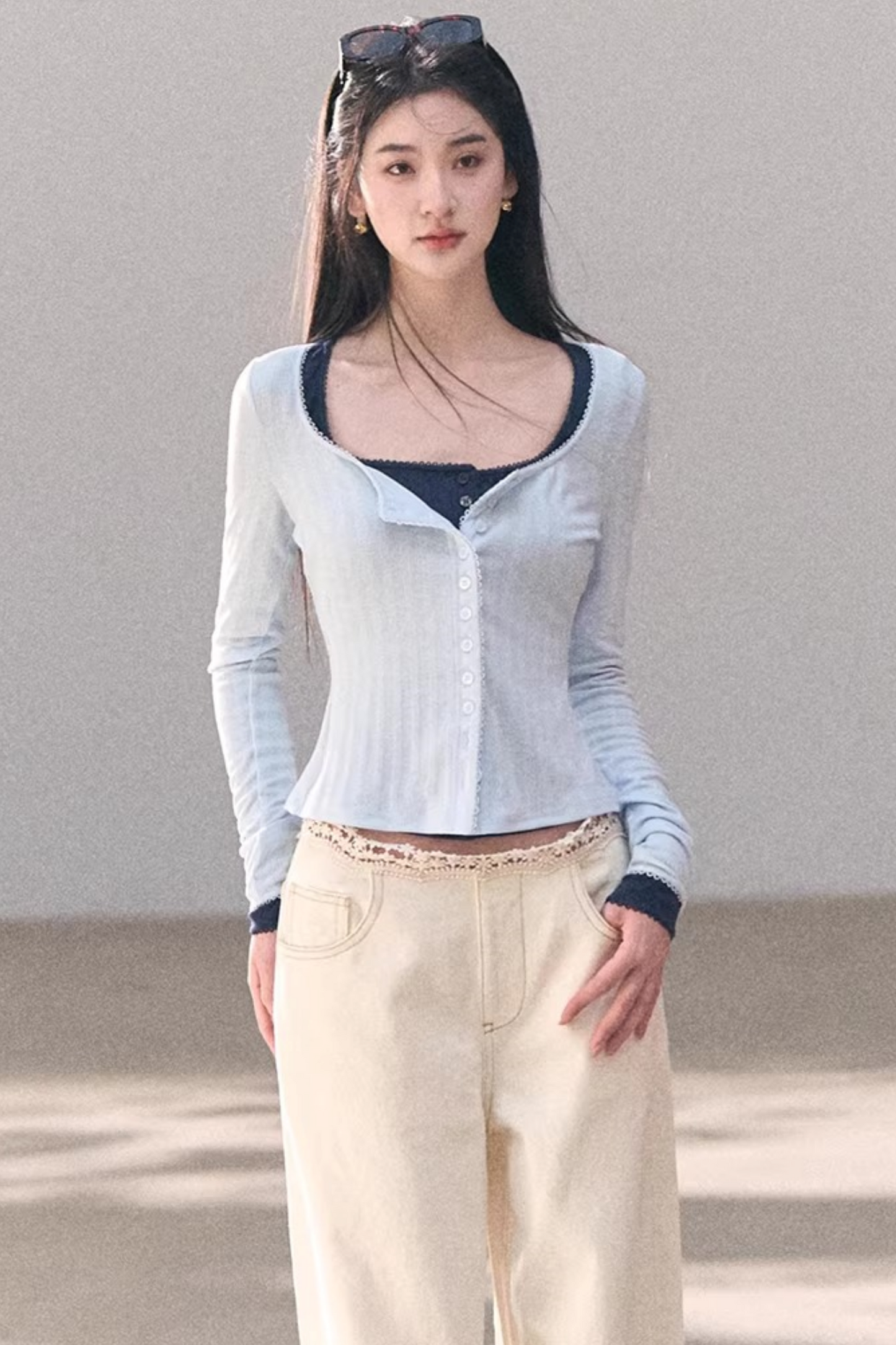 Hollow-Out Ribbed Knit Cardigan