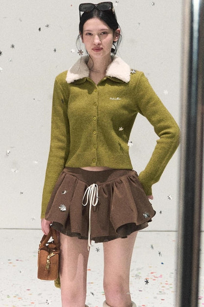 Plaid Color-Blocked Puffy Skirt