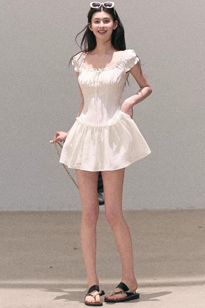 Lyocell Linen Puff Sleeve Dress