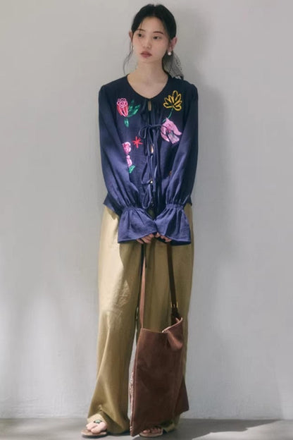 Linen Blend Wide-Leg Pants