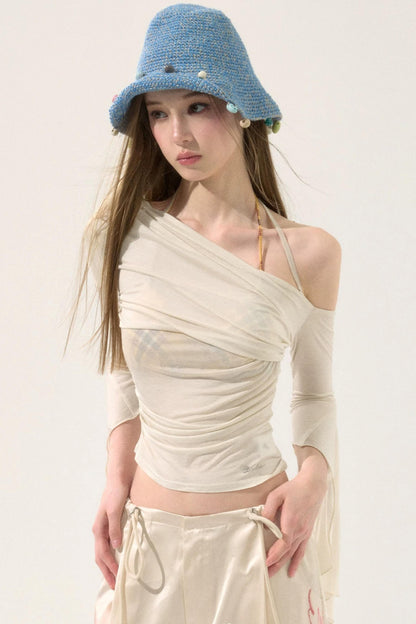 Sweet Off-Shoulder Pleated Top
